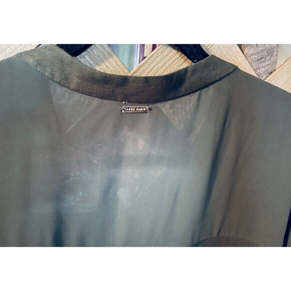 NWT ANNE KLEIN Linen Blend Mixed Media Olive Green High-Low Tunic 2X - Picture 8 of 12